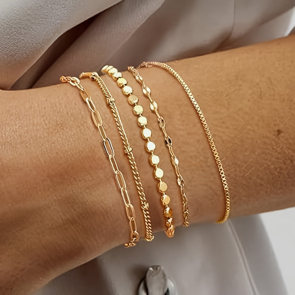 Delicate Gold Chain Bracelet Set Bowlift