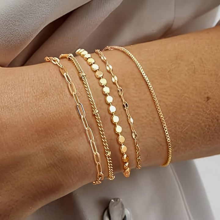 Delicate Gold Chain Bracelet Set Bowlift