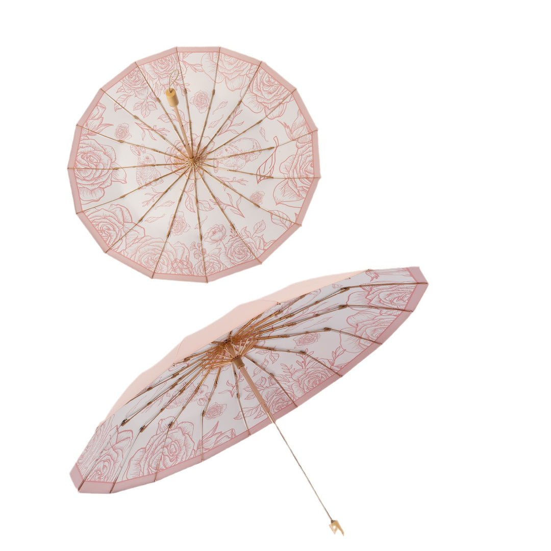 Women's Foldable UV Protection Umbrella with Floral Patterns Bowlift