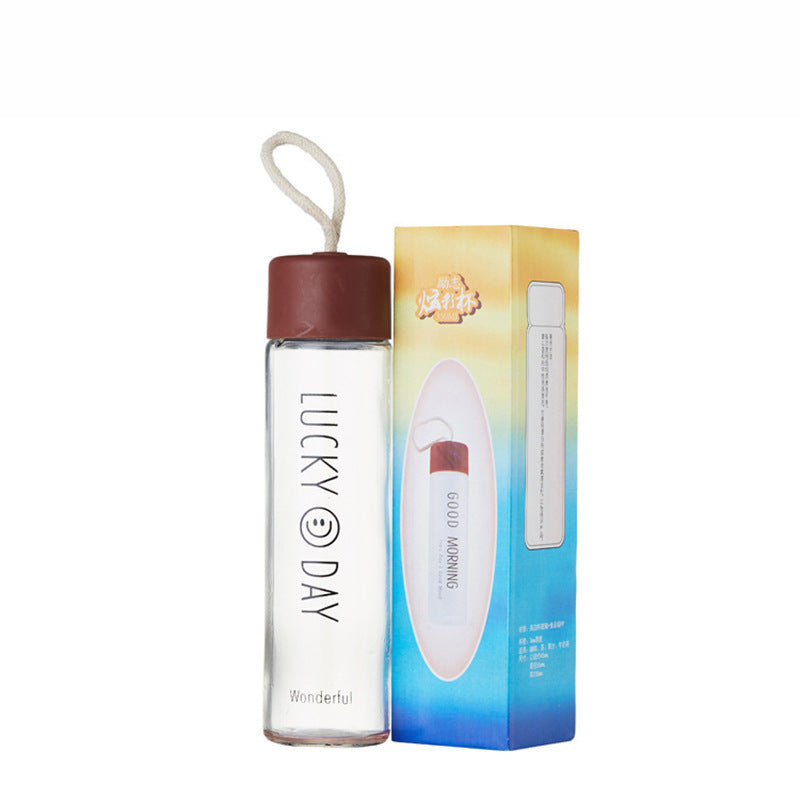 Ladies High Quality Glass Drinking Bottle with Carabiner Bowlift