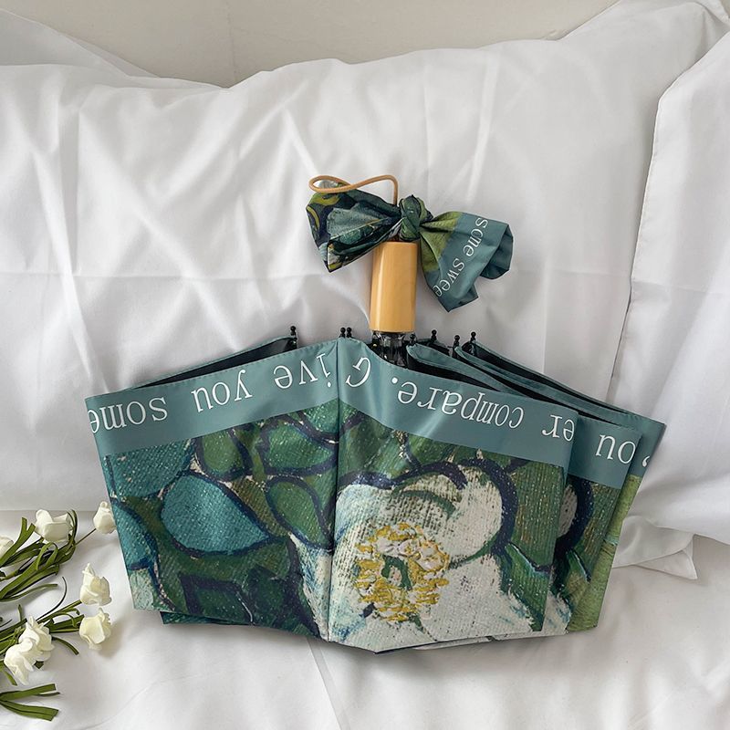 Women's Folding Umbrella with Floral Accents Bowlift