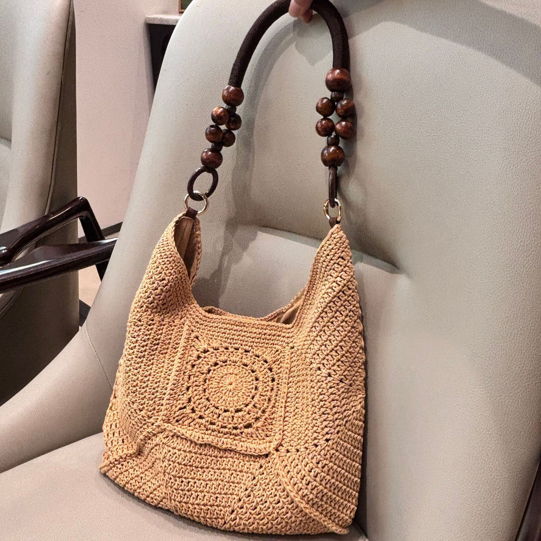 Hand-knotted shoulder bag with wooden handles Bowlift