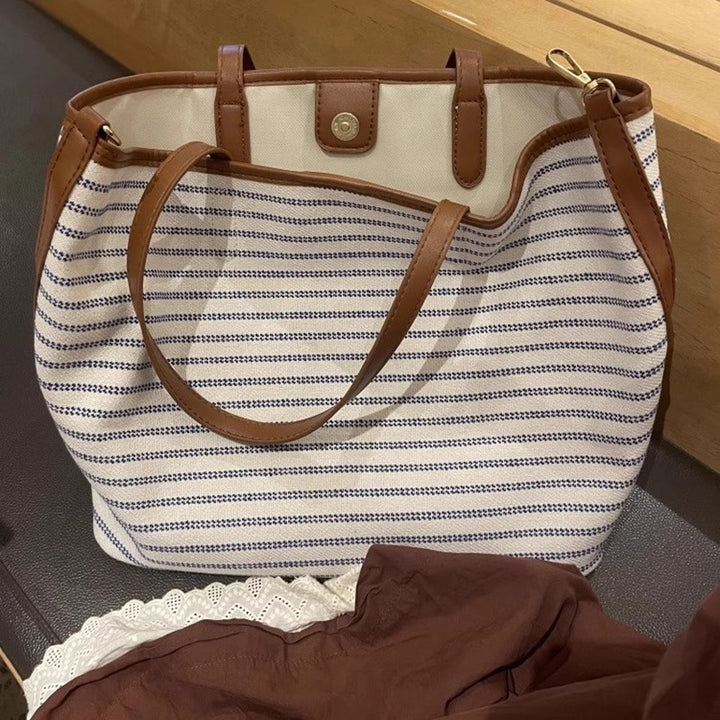 Striped Canvas Tote Bag Bowlift
