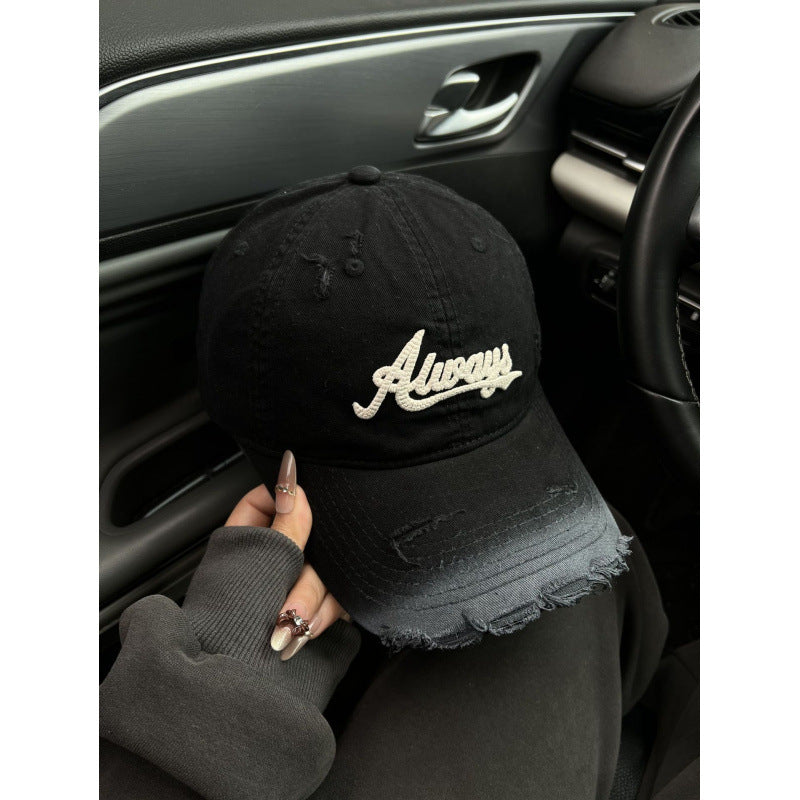 Women's Distressed Denim Style Baseball Cap Bowlift