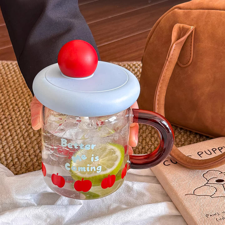 Women's glass drinking cup with silicone lid and integrated straw Bowlift