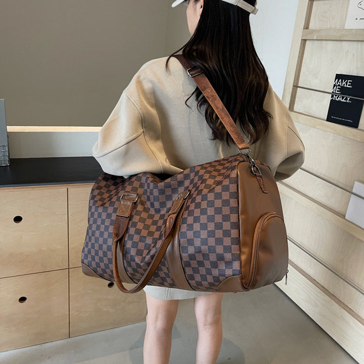Elegant Checkerboard Travel Duffle Bag Bowlift