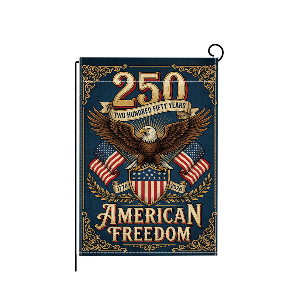 Distressed Vintage American Flag Garden Banner With Statue Of Liberty Motif Double-Sided Polyester