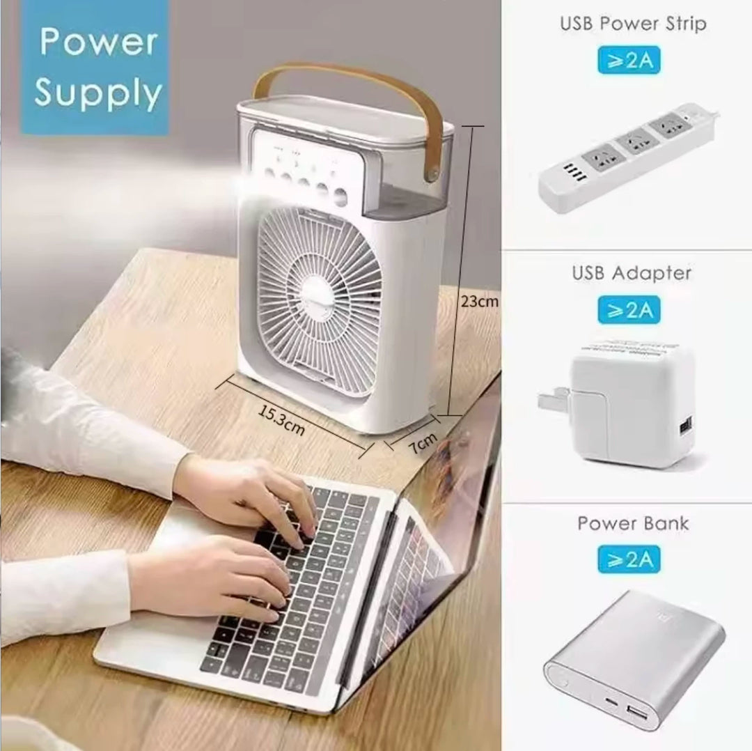 Unisex One Size portable USB humidifying fan with three speed settings and seven color LED Bowlift