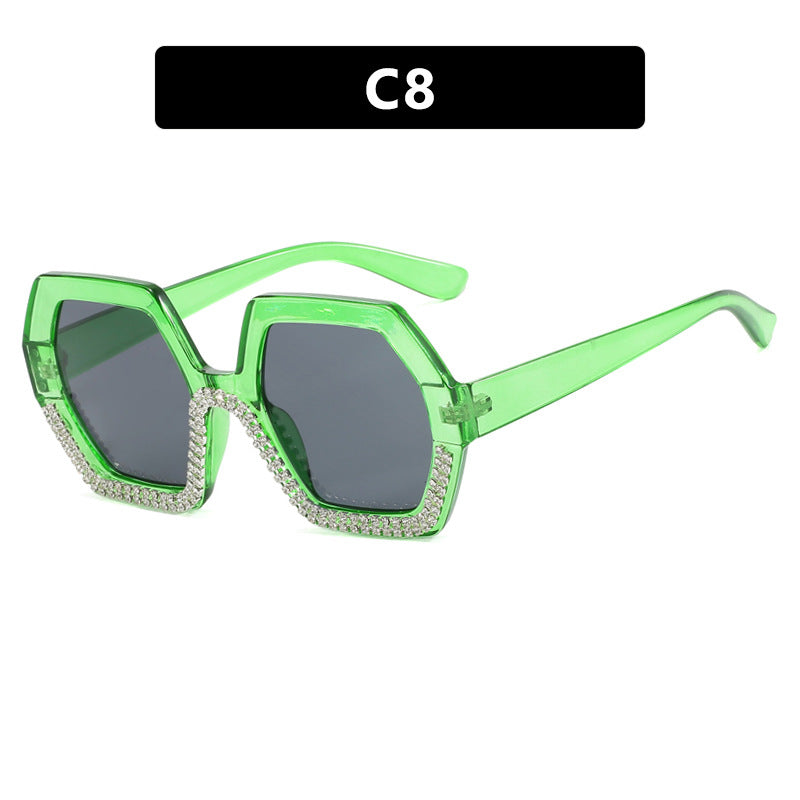 Women's extravagant sunglasses with hexagonal frame and rhinestone accents Bowlift