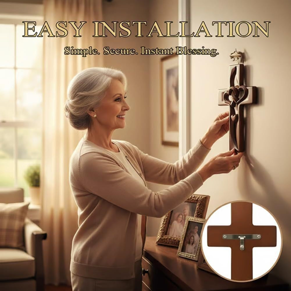Wooden Heart-Embellished Cross Decoration Bowlift