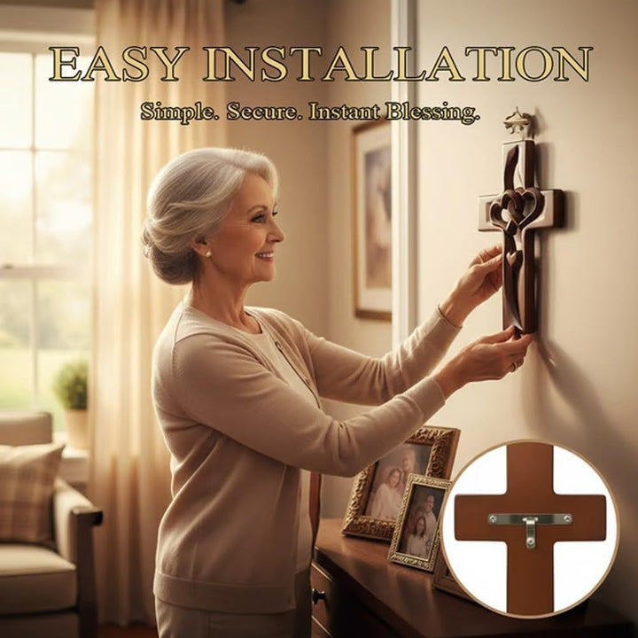 Wooden Heart-Embellished Cross Decoration Bowlift