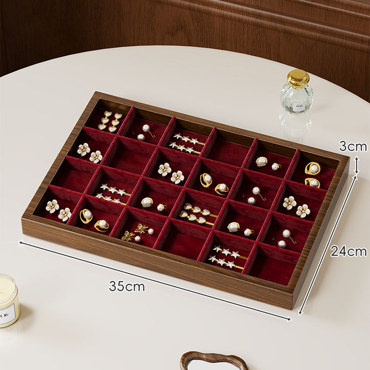 Twelve-Compartment Bamboo Jewelry Organizer Tray
