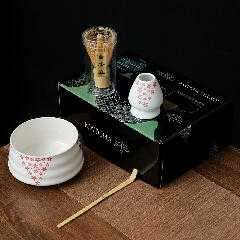 Traditional Japanese-Style Ceramic Matcha Tea Set With Bamboo Chasen Whisk Porcelain Matcha Bowl Brass Chashaku Scoop And Ceramic Whisk Holder