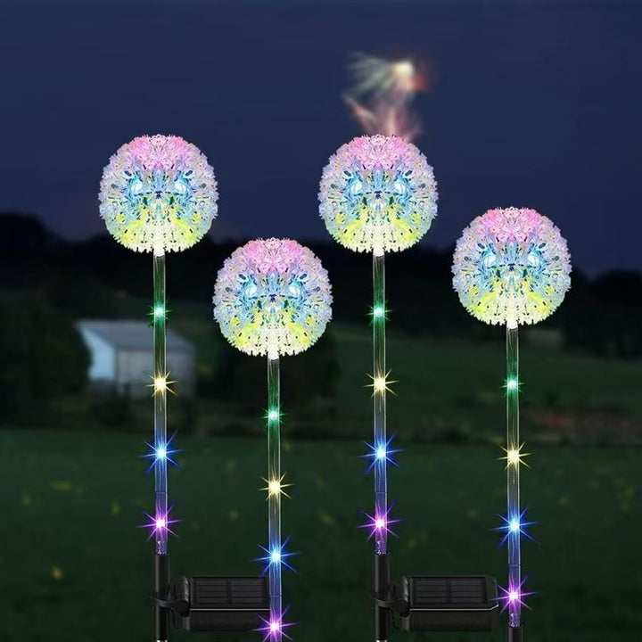 Dandelion-Inspired Solar Garden Stake Lights With Integrated Solar Panel And Dual Floral Globes Bowlift