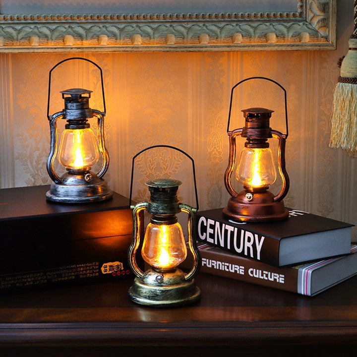 Antique-Style LED Hurricane Lantern With Flickering Flame Effect Glass Globe And Hanging Handle Portable Decorative Lamp Bowlift