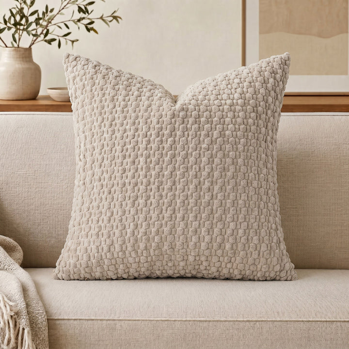Textured chenille waffle throw pillow with plush insert Bowlift