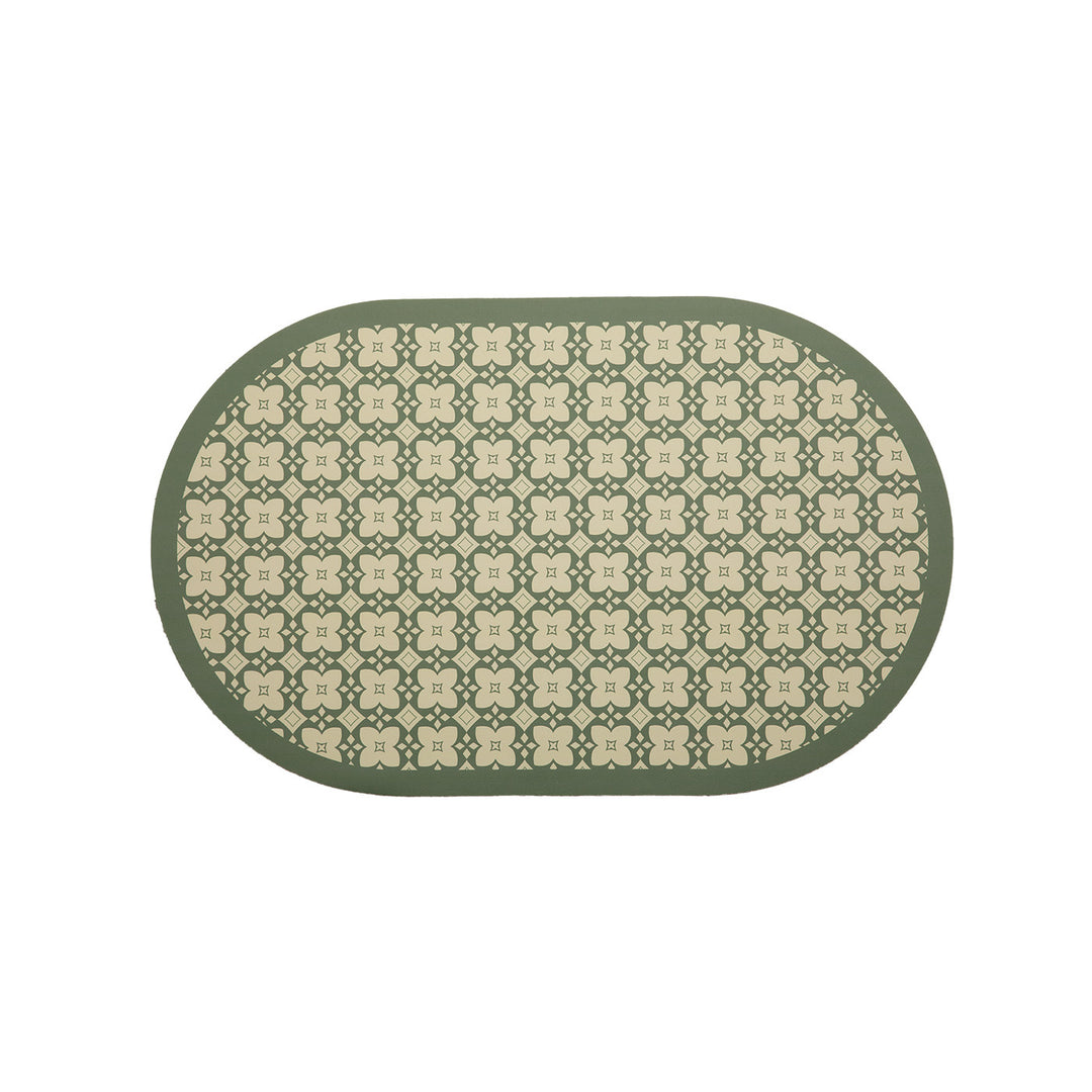 Oval wipeable placemat with tulip pattern, padded edge and non-slip bottom