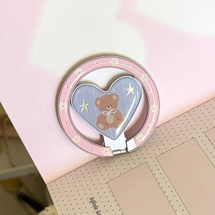 Hand mirror in heart-shaped design with bear motif Bowlift