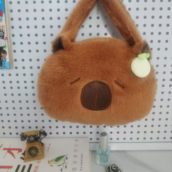 Plush Shoulder Bag with Cute Animal Motif Bowlift
