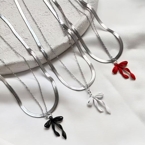 Elegant Double Chain Bow Pendant Necklace Bowlift