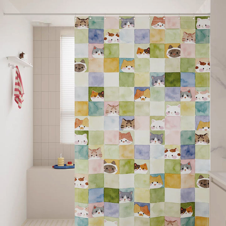 Watercolor Cat Print Shower Curtain Bowlift