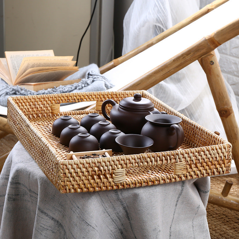 Handcrafted Rectangular Woven Serving Tray Bowlift