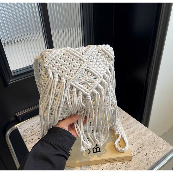 Macramé shoulder bag with fringed details Bowlift