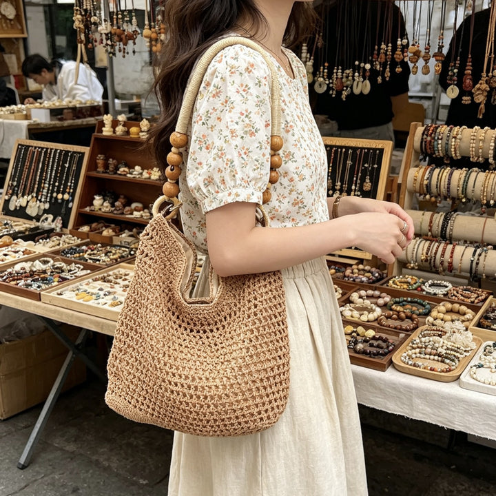 Hand-knotted macrame bag with wooden handles Bowlift