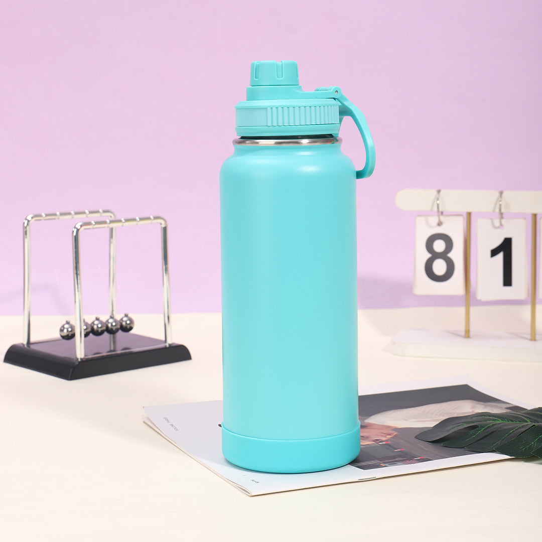 Insulated Stainless Steel Wide-Mouth Sport Bottle With Twist-Lock Spillproof Cap And Silicone Base