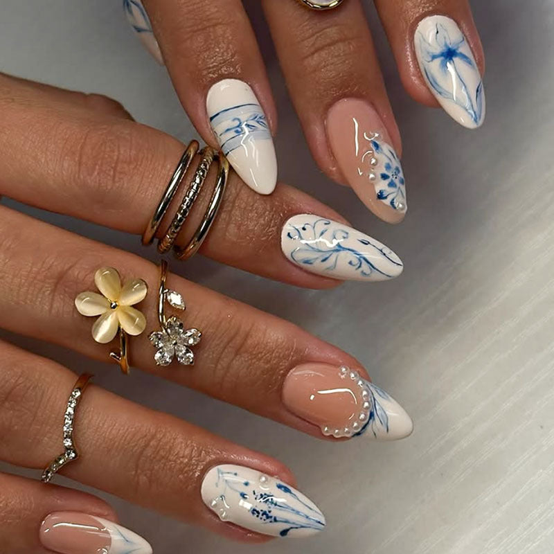 Elegant Floral Stiletto Nail Art