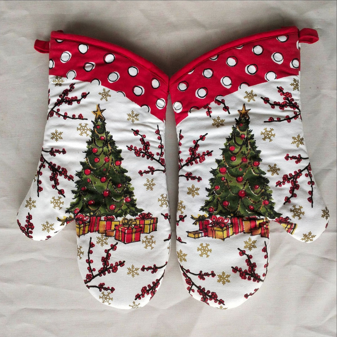 Insulated Double Oven Mitt Pair With Quilted Heat-Resistant Lining And Hanging Loop