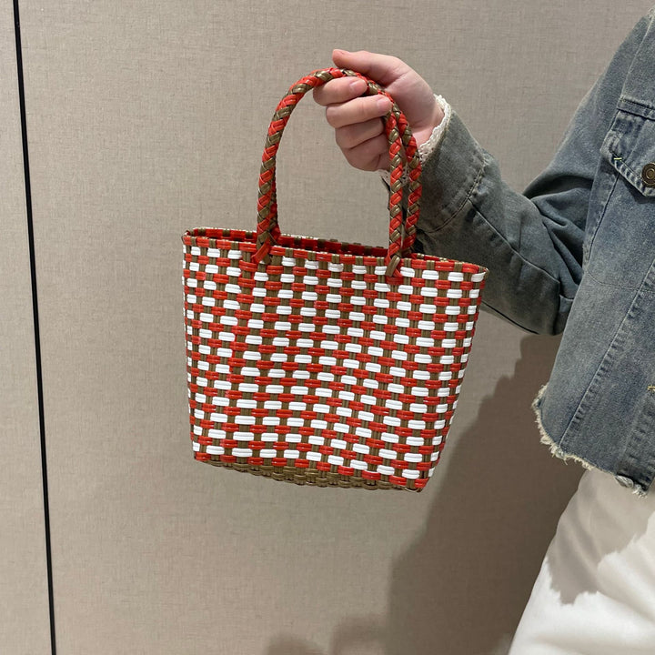 Handwoven basket bag with colorful design Bowlift