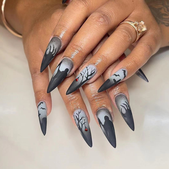 Creative press-on nails with a dark Halloween design Bowlift