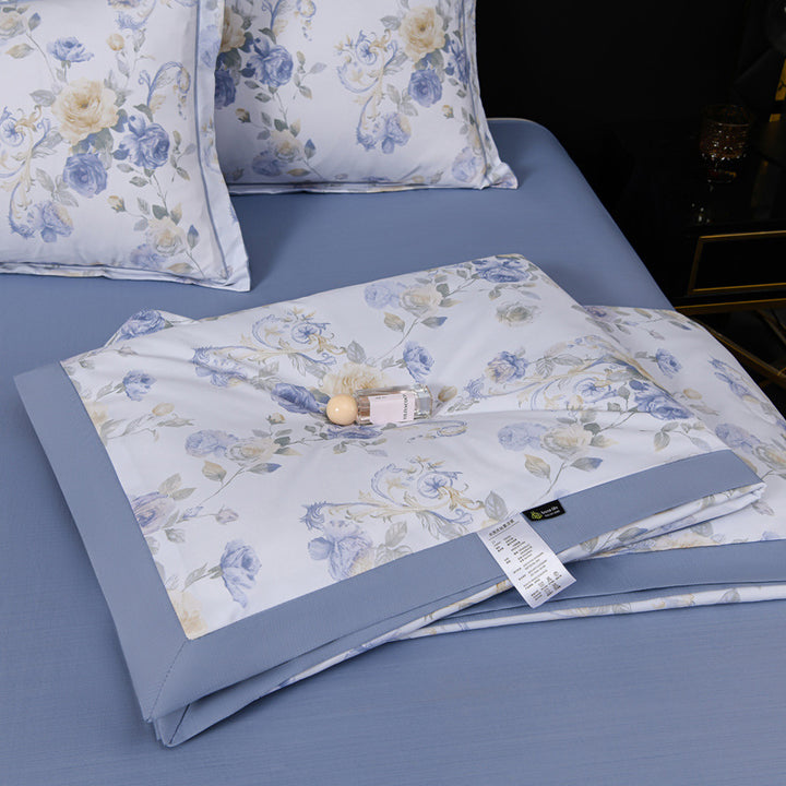 Floral Cotton Sateen Duvet Cover Set With Piped Border And Matching Pillow Shams