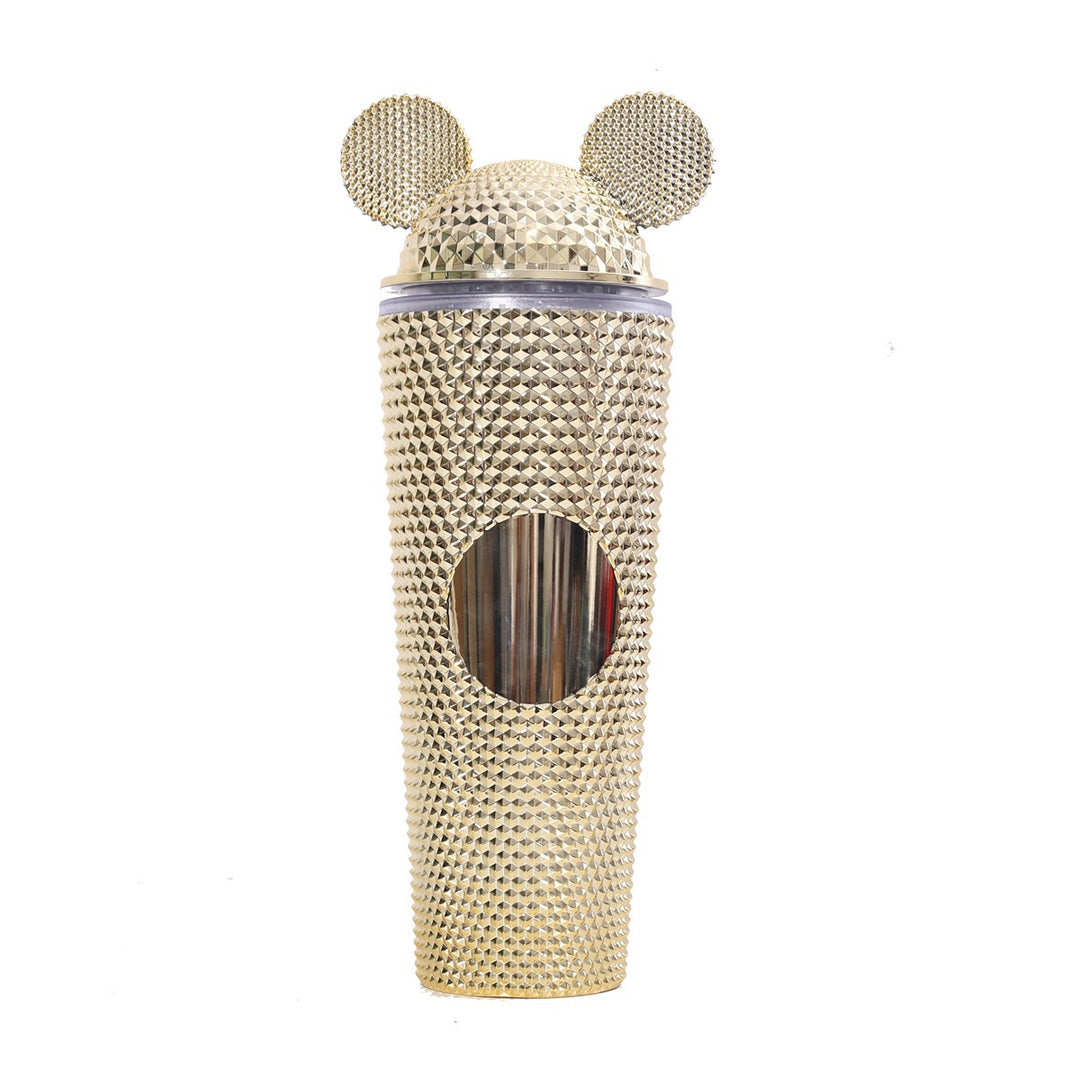 Studded Textured Reusable Tumbler With Decorative Ear-Top Screw Lid