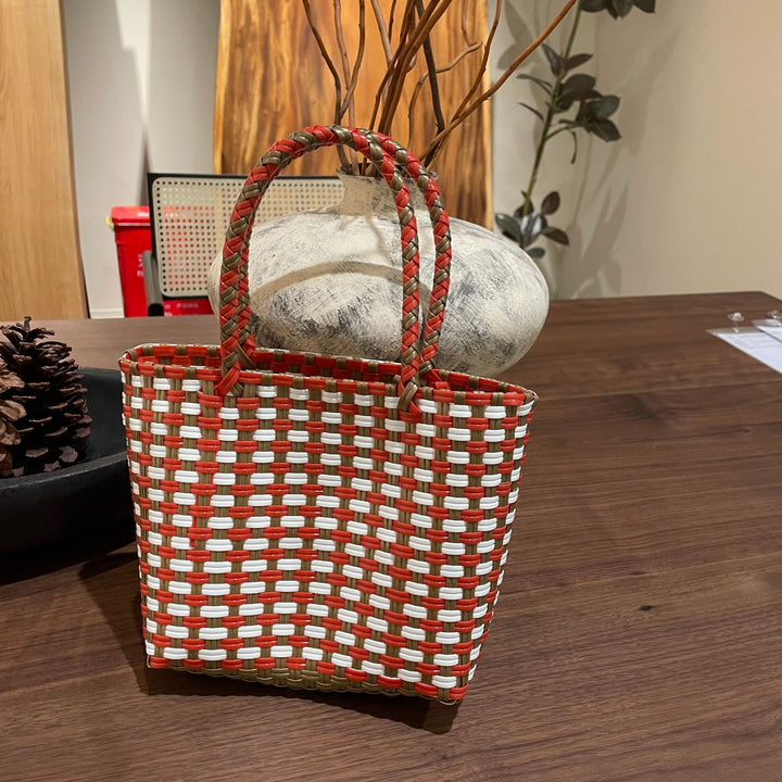 Handwoven basket bag with colorful design Bowlift