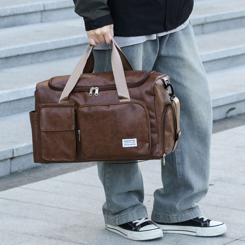 Durable Vintage Leather Travel Duffel Bag Bowlift