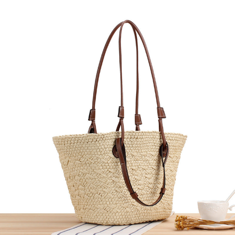Braided Beach Bag with Elegant Leather Handles Bowlift