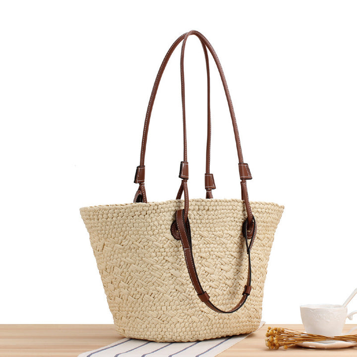 Braided Beach Bag with Elegant Leather Handles Bowlift