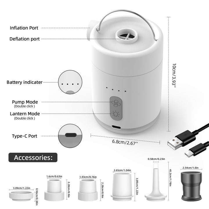 Portable Cordless Rechargeable Electric Air Pump With Multi-Nozzle Adapters Bowlift