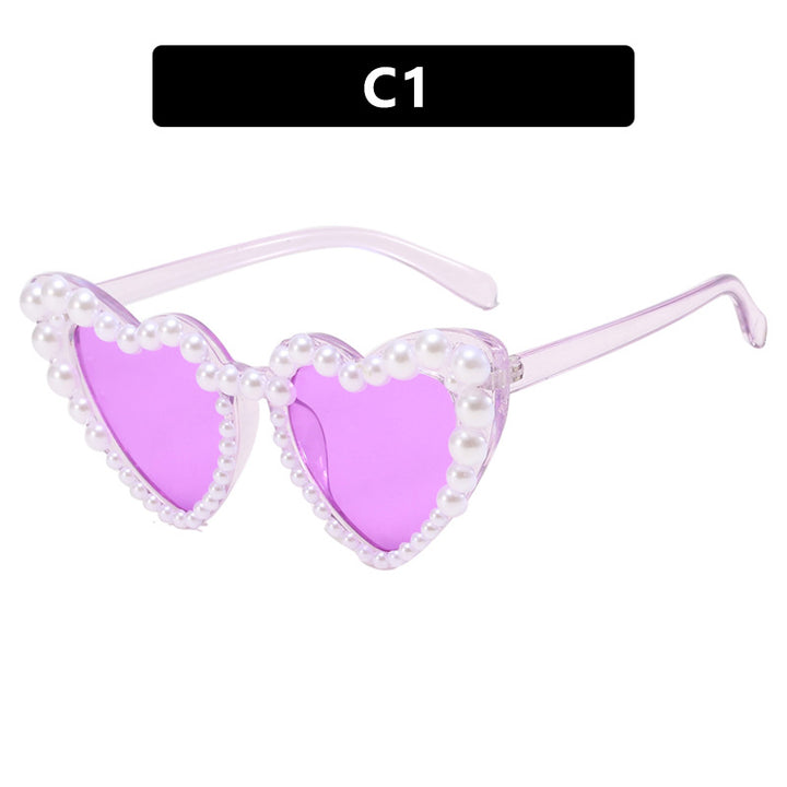 Women's Heart-Shaped Sunglasses with Pearl-Embellished Frame Bowlift