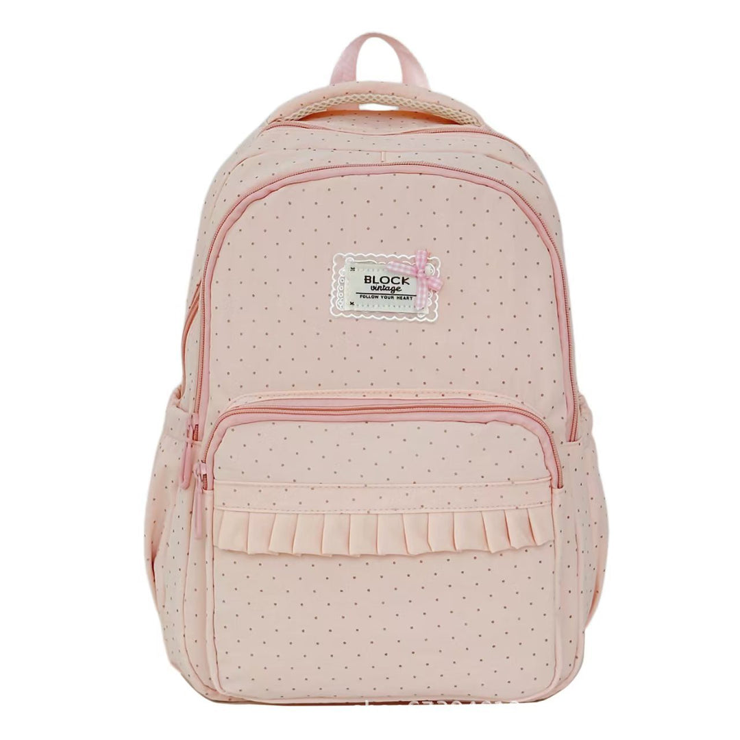 Stylish Polka Dot Ruffled Backpack Bowlift
