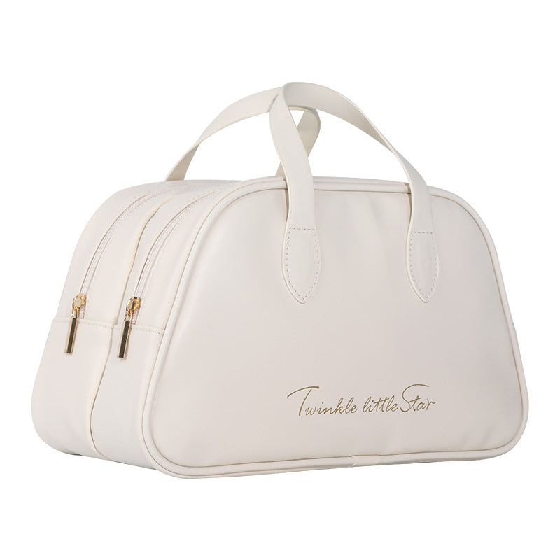 Cosmetic Organizer Bag With Double Zipper And Elegant Carry Handle Bowlift