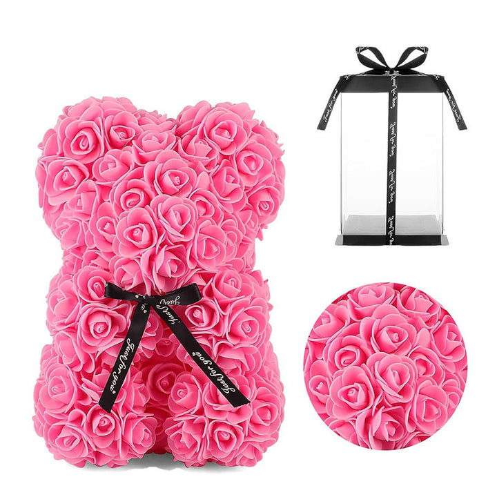 Handcrafted Foam Rose Teddy Bear Gift Sculpture With Satin Ribbon