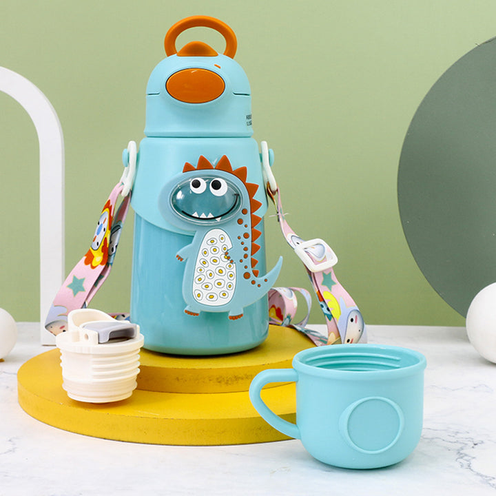 Women's water bottle with friendly animal design and carrying strap Bowlift