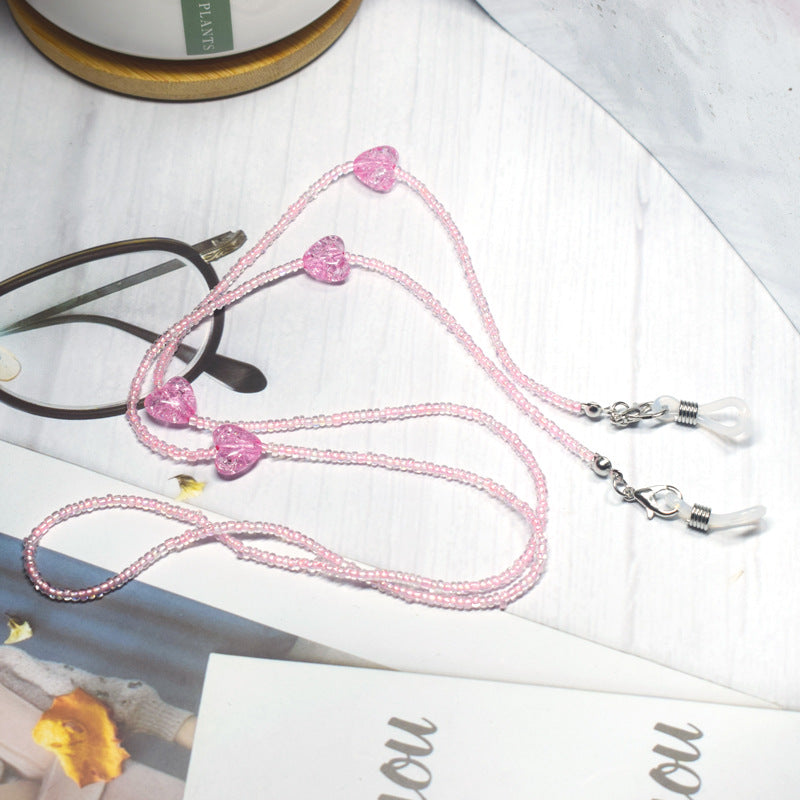 Heart-Embellished Beaded Eyewear Chain Bowlift