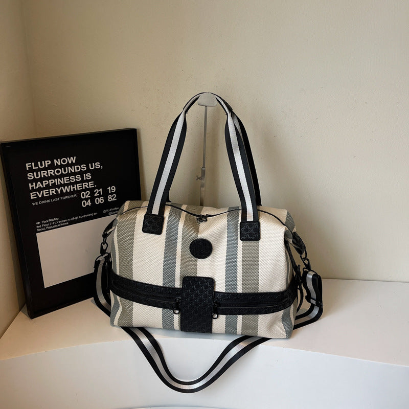 Stylish Striped Weekend Duffel Bag Bowlift