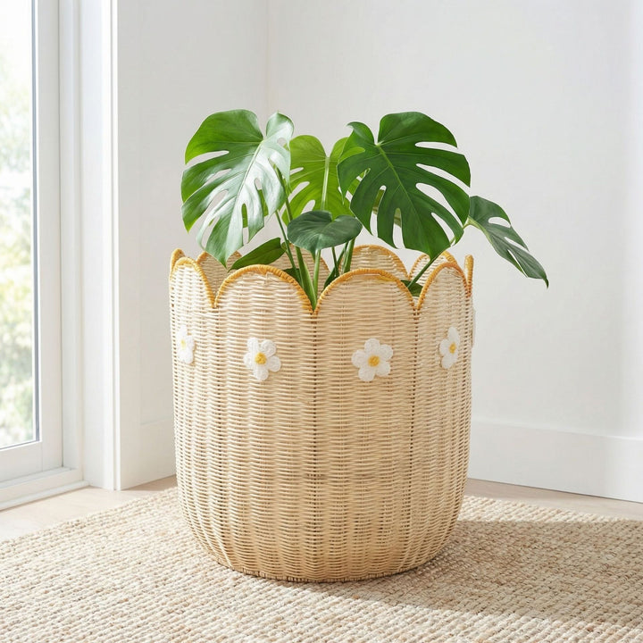 Decorative Scalloped Edge Woven Basket Bowlift