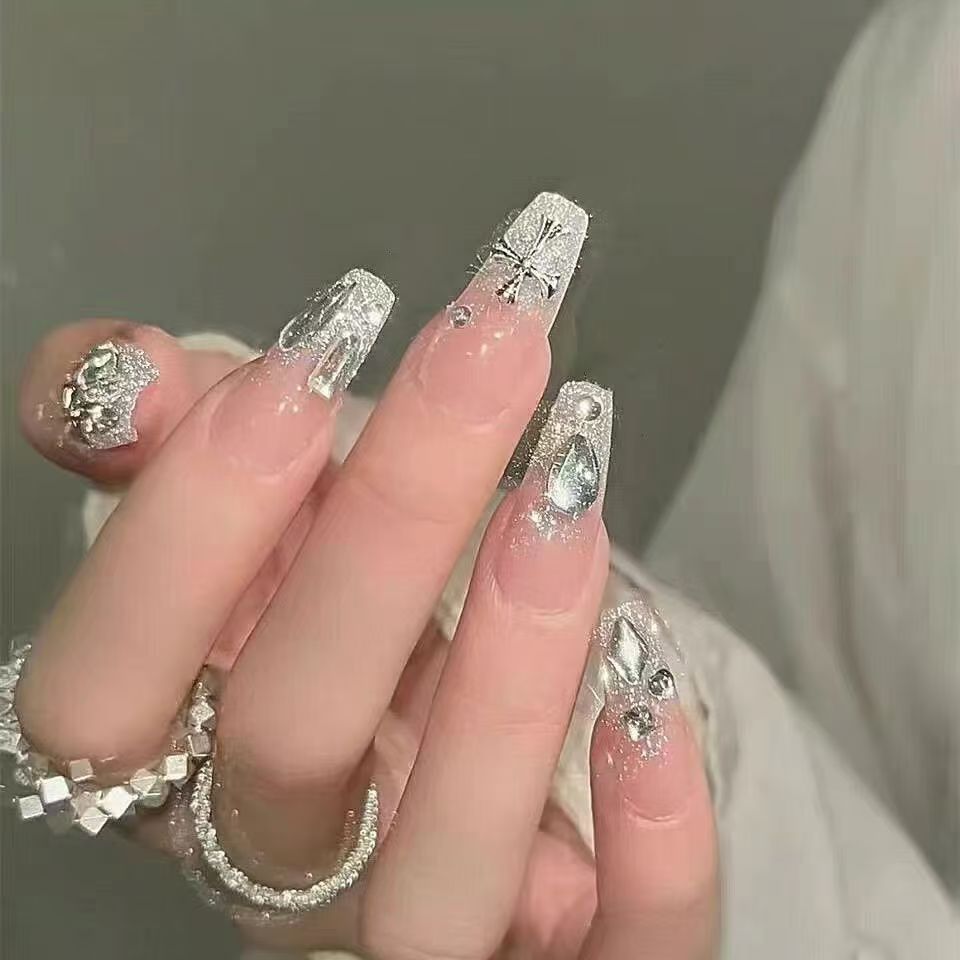 Artistic Floral-Designed Stiletto Press-On Nails