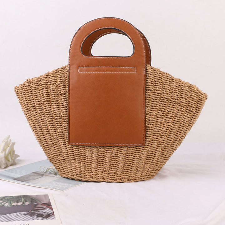 Handbag Made of High-Quality Raffia with Elegant Leather Accents Bowlift